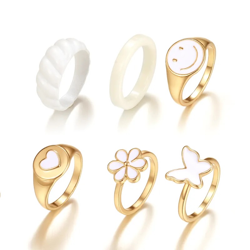 European-And-American-New-Oil-Dripping-Butterfly-Smiley-Ring-6-Piece-Cross-Border-Ins-Love-Joint-Ring-Suit-Hzs2215 (1)